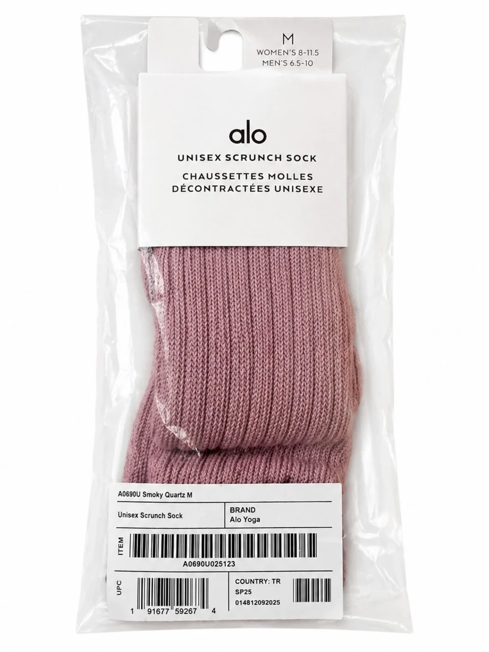 NWT ALO Yoga Unisex Ribbed Scrunch Socks in Smoky Quartz Rose Medium - Picture 5 of 5